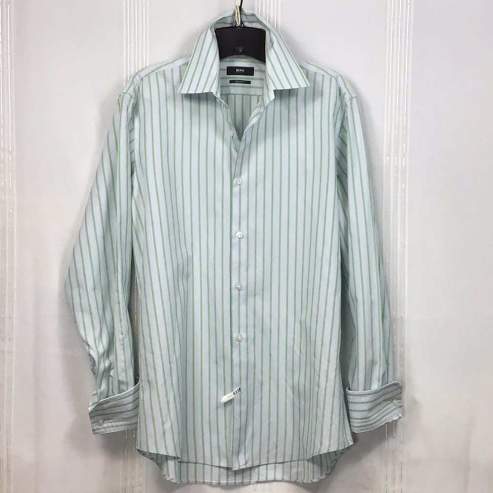 BOSS Hugo Boss Regular Fit Cotton Pinstripe Long Sleeve Dress Shirt Sz.15.5 - Picture 1 of 9